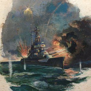 Antique WWI Battleship, Oil, (Unsigned)